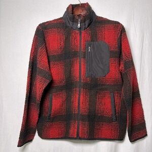 Kangol Full Zip Fleece Sweater Buffalo Plaid Black/Red/White Size Large Comfort
